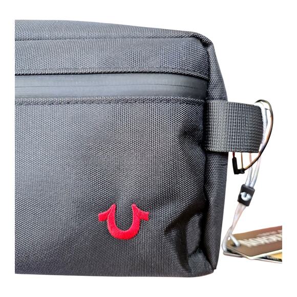 True Religion Toiletry Bag Men Black Anton Travel Clutch Horseshoe Logo Dopp Kit - Picture 8 of 8